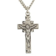 Angle View: Men's Sterling Silver Crucifix Pendant Leaf Corner Edge Pendant with Endless 24" Chain