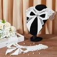 thumbnail image 4 of 2 pc Bowknot Floral Lace Collar Neckline Trim Clothes Sewing Applique Edge with Plastic Imitation Pearls White 300x370x1mm, 4 of 7