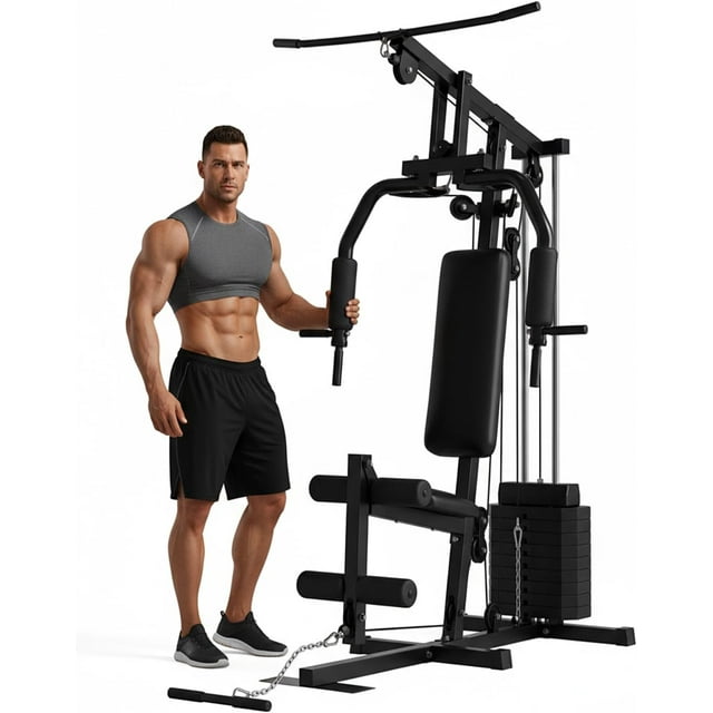 Ourlova Home Gym Machine with 100LB Weight Stack – Multifunctional Full Body Workout Station for LAT Pulldown, Chest Press & Leg Extension