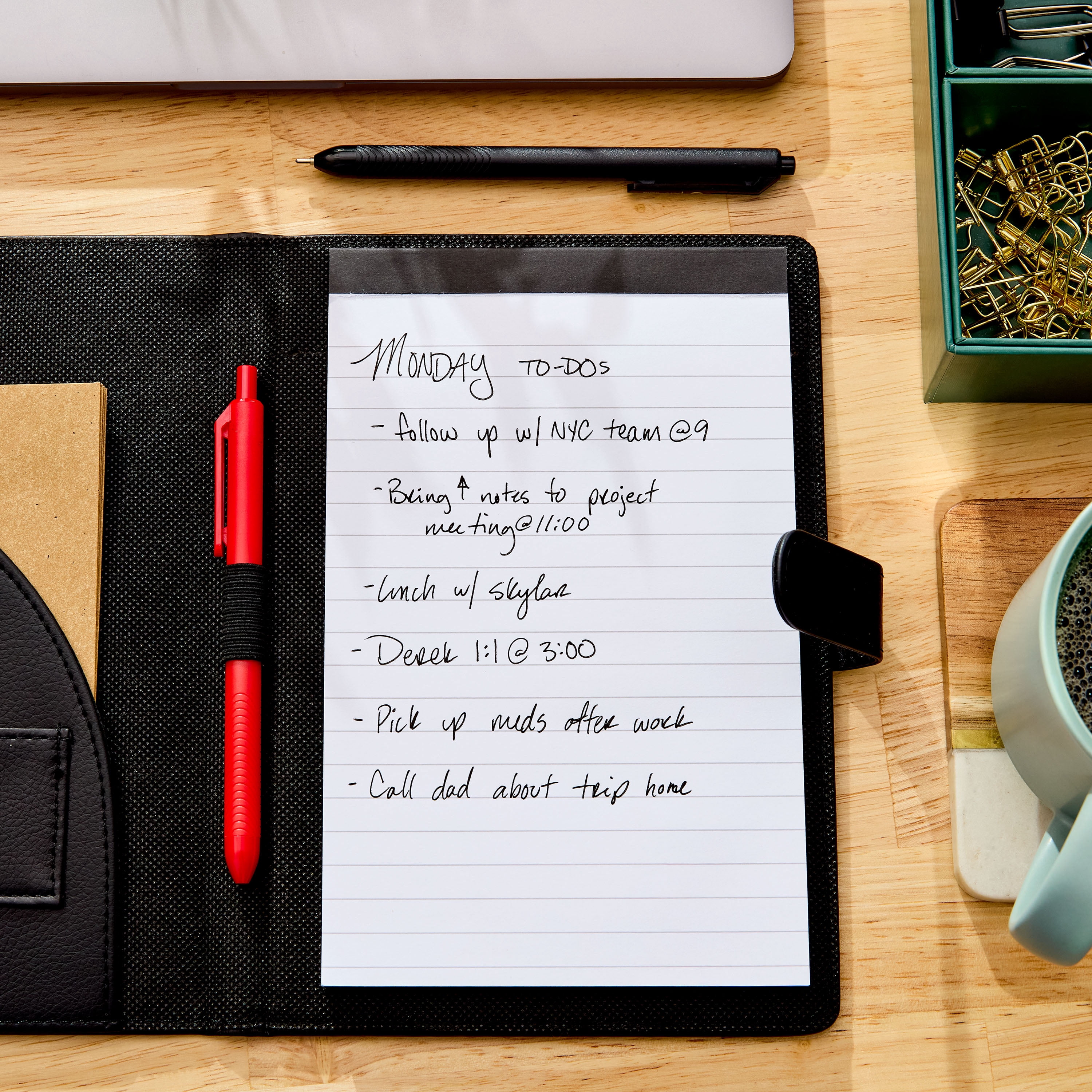Pen+Gear Small Faux Leather Black Padfolio with Writing Pad