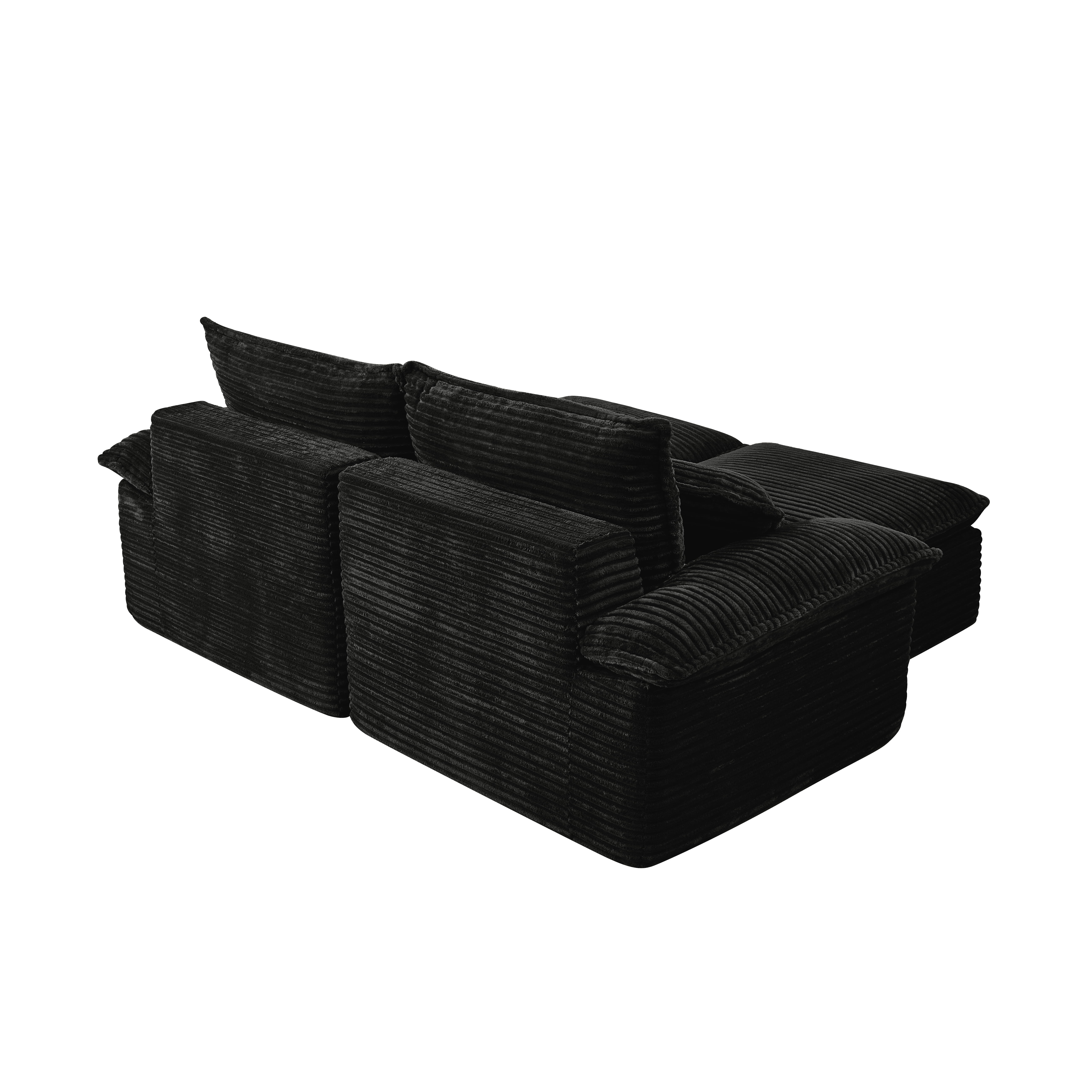 Leumius 81" Convertible Sectional Sofa, Oversized Corduroy Cloud Couch with 2 Movable Ottoman, Comfy Boneless Couch Bed for Living Room Apartment Office, No Assembly,Black