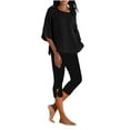 thumbnail image 2 of Haivin Women's Linen Blend Top and Cropped Pants Set, Solid Color Round Neck Three-Quarter Sleeve Blouse with Elastic Waist, Breathable Comfortable Casual Outfit for Daily Wear, 2 of 5