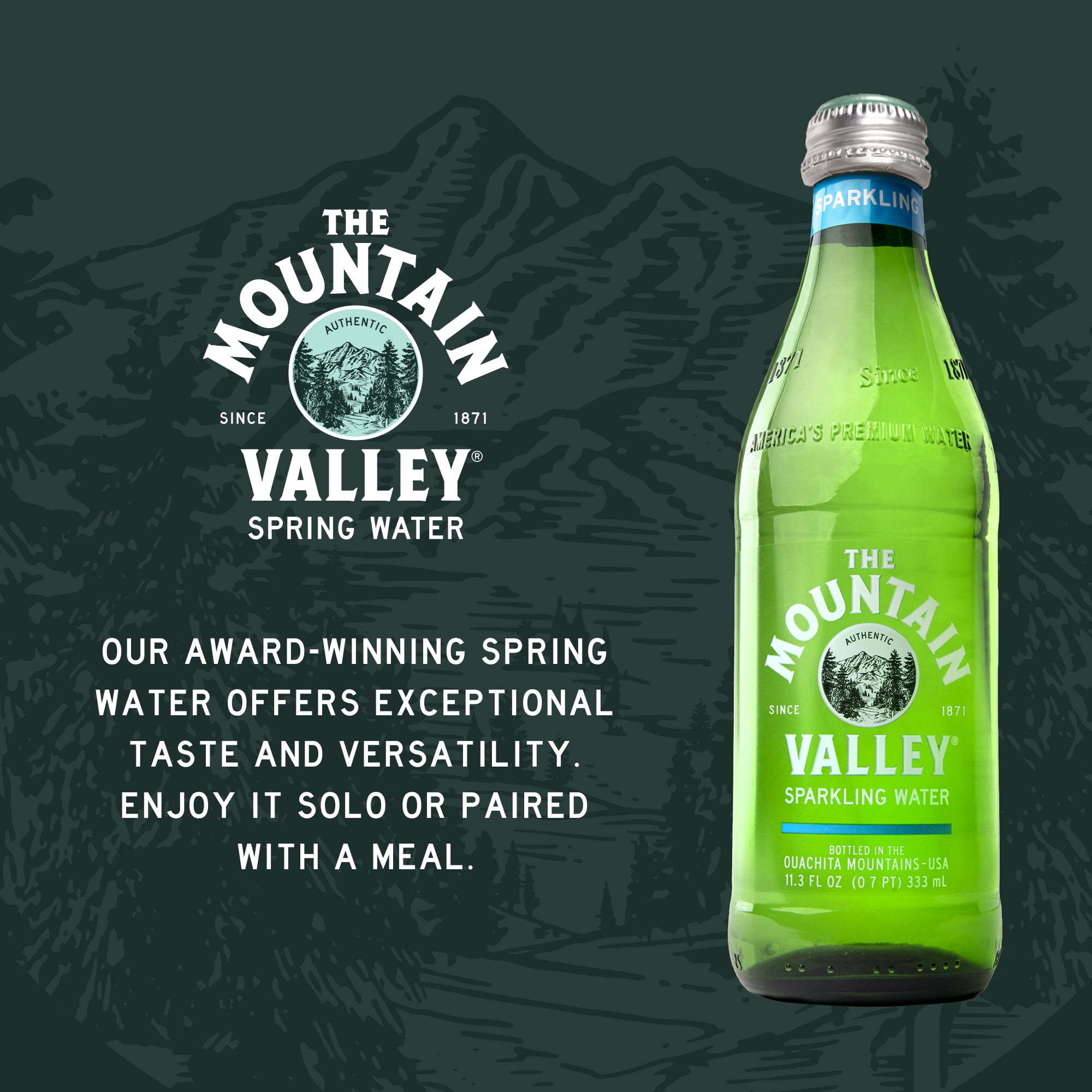 Mountain Valley Sparkling Spring Water, 333 mL Glass Bottles, 24-pack