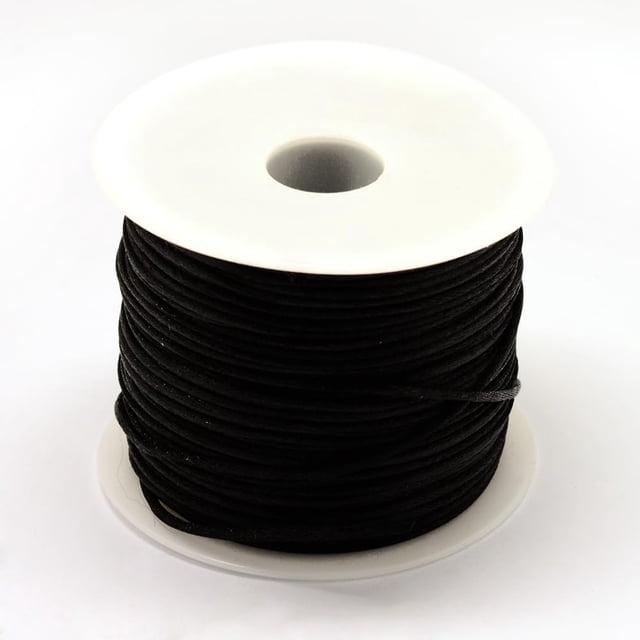 1 rollo de cordón satinado de cola de rata de nailon negro de 1,5 mm, 100 yardas/rollo (300 pies/rollo)
