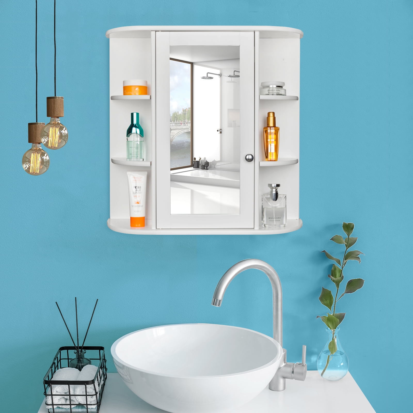 Ktaxon Medicine Cabinet Wall Mounted Bathroom Storage Cabinet Organizer  with Mirror Door and Adjustable Shelf, White Finish
