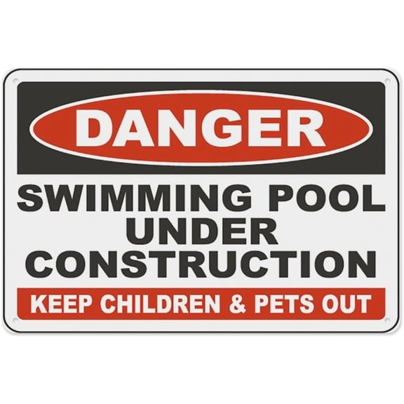 Danger Swimming Pool Under Construction Sign 8"x12" - Aluminum Tin Warning for Home Outdoor Garden, High Visibility Safety Decor for Pool