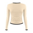 thumbnail image 4 of WTOBBY Women's Fashion Black Color Blocking Round Neck Long Sleeve T-Shirt Top, Casual Stylish Blouse for Comfortable and Versatile Everyday Outfits,Beige L, 4 of 4