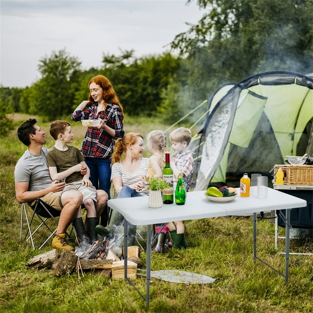 Costway Mesa Plegable Camping Mesa de Picnic Portátil con Ajuste de Altura Mesa de Comedor para Interior y Exterior 120 x 60 x 48,5/62/74,5 cm