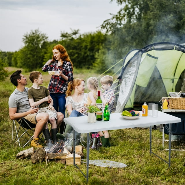 Costway Mesa Plegable Camping Mesa de Picnic Portátil con Ajuste de Altura Mesa de Comedor para Interior y Exterior 120 x 60 x 48,5/62/74,5 cm