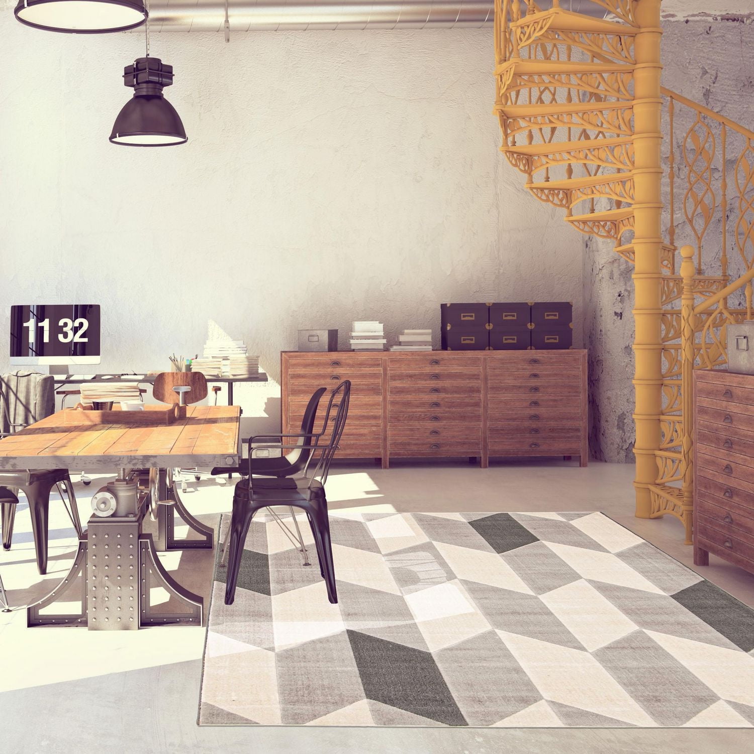 ECARPET Modern Area Rug for Dining Room, Living Room, Bedroom or Den Burke Grey