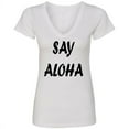 thumbnail image 2 of Women's Say Aloha Printed Design Vocation V-neck T-shirt Short Sleeve T-Shirt Soft and Comfy Shirt, Lightweight Shirt White Funny Tee Medium, 2 of 3