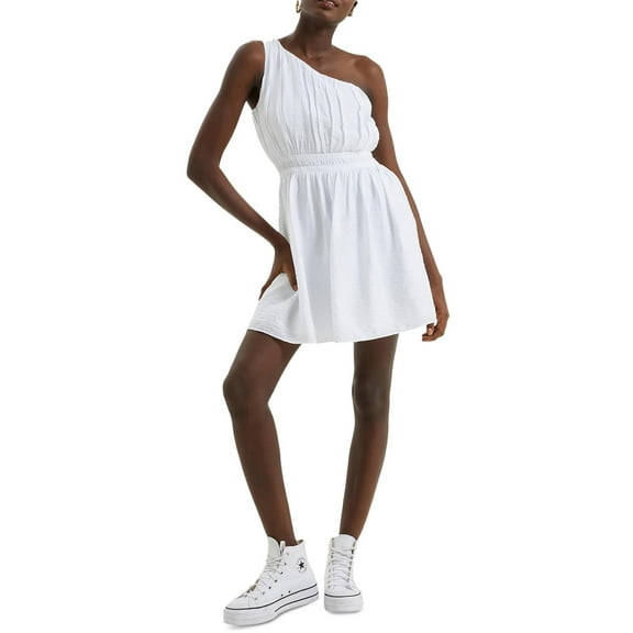 Women's Faron Draped One-Shoulder Mini Dress Linen White 8