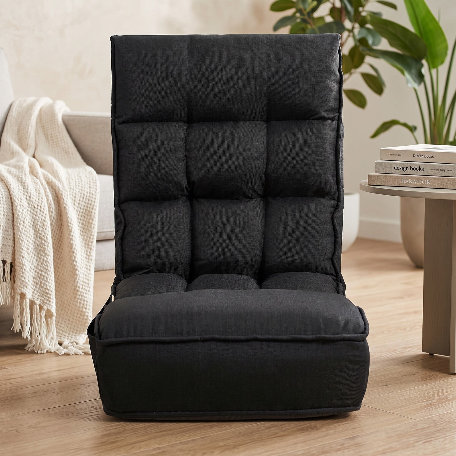 Furnibear 4-Position Adjustable Folding Floor Chair, Foldable Lazy Sofa Gaming Recliner with Steel Frame for Reading Watching TV, 286 lbs Capacity, Black