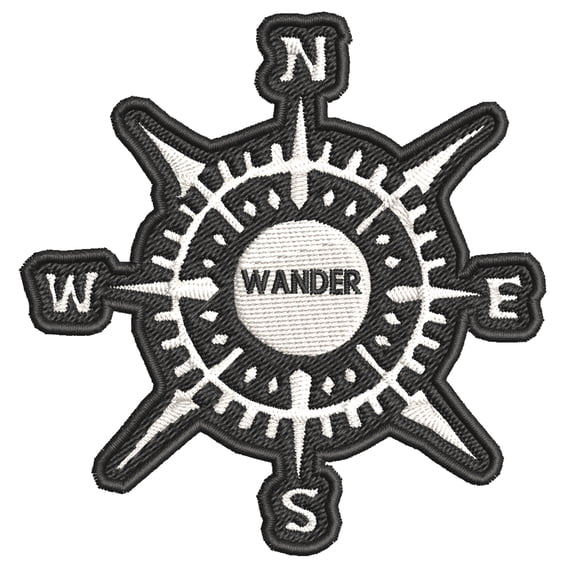 Wander Compass Black Embroidered Patch Iron/Sew-On Applique Travel Souvenir