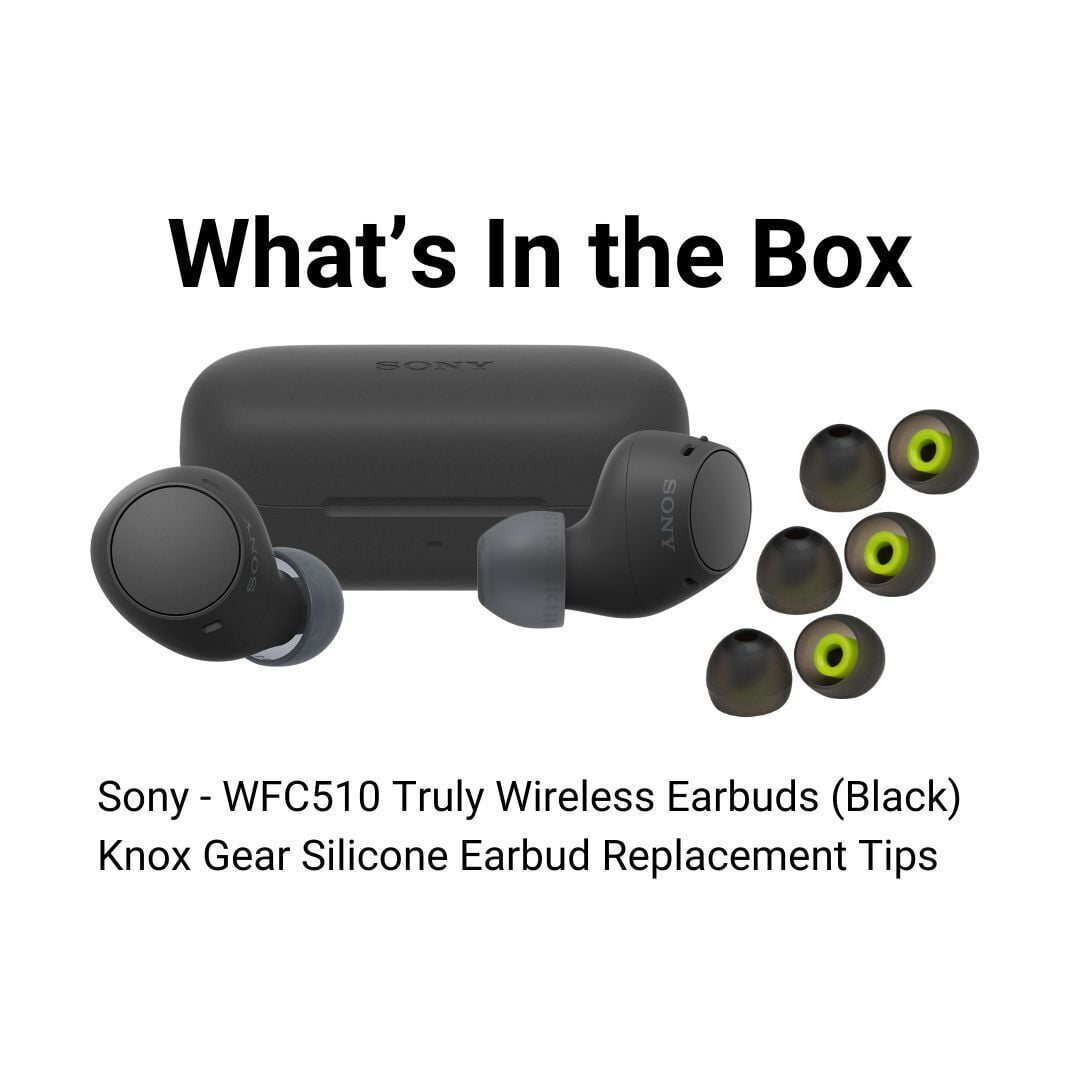 Sony WF-C510 Truly Wireless Earbuds (Black) Bundle with Silicone Earbud Replacement Tips for In-Ear Headphones (Black) (2 Items)