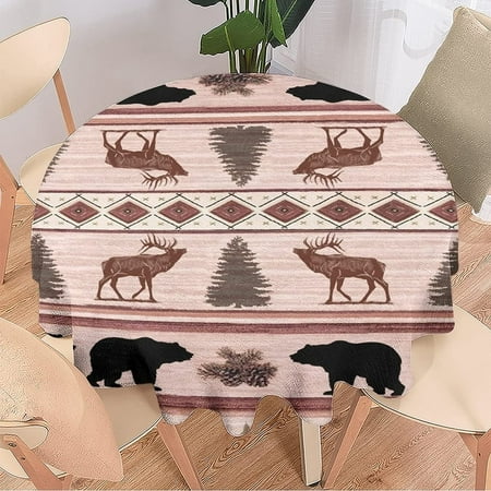 

Black Bear Deer Tribal Round Tablecloth -Country Cabin Bear Deer Vintage Farmhouse Style Design Waterproof Antiwrinkle Tablecloths Parties Weddings Kitchen Table Cover 60
