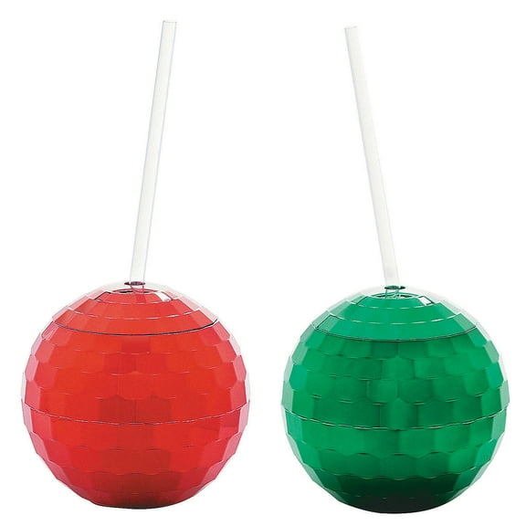 Red & Green Christmas Cups W/ Lids - Party Supplies - 2 Pieces