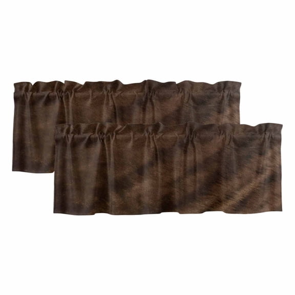 2 Pack Rustic Wood Valances for Windows Bedroom Living Room Window Treatments, Brown Wooden Planks Farmhouse Vintage Rod Pocket Valance Drapes Short Kitchen Curtains Over Sink 42"x12"