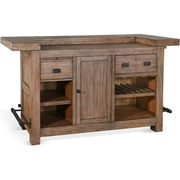 Kingfisher Lane 80" Transitional Wood Gorgeous Bar Unit in Taupe Brown