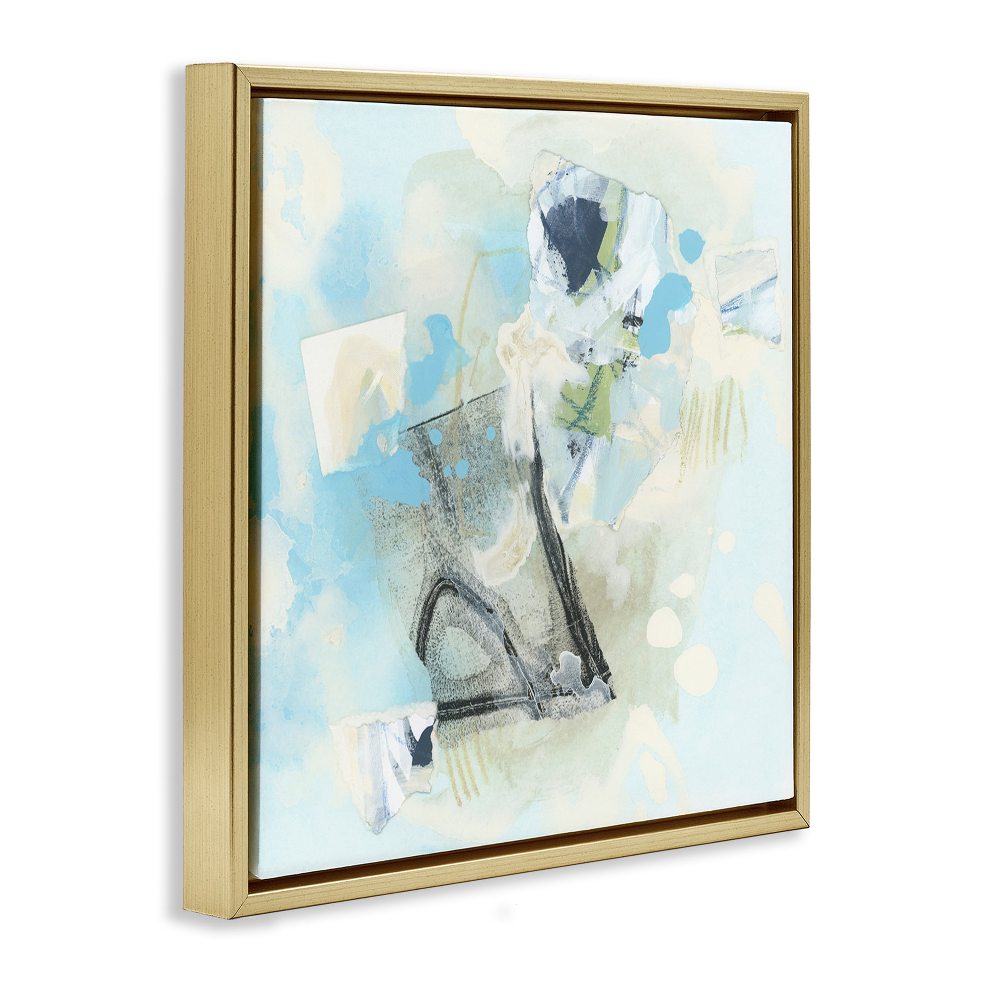 Stupell Industries Blue & Grey Abstract Abstract Painting Gold Floater Framed Canvas Art Print Wall Art, 18 x 18