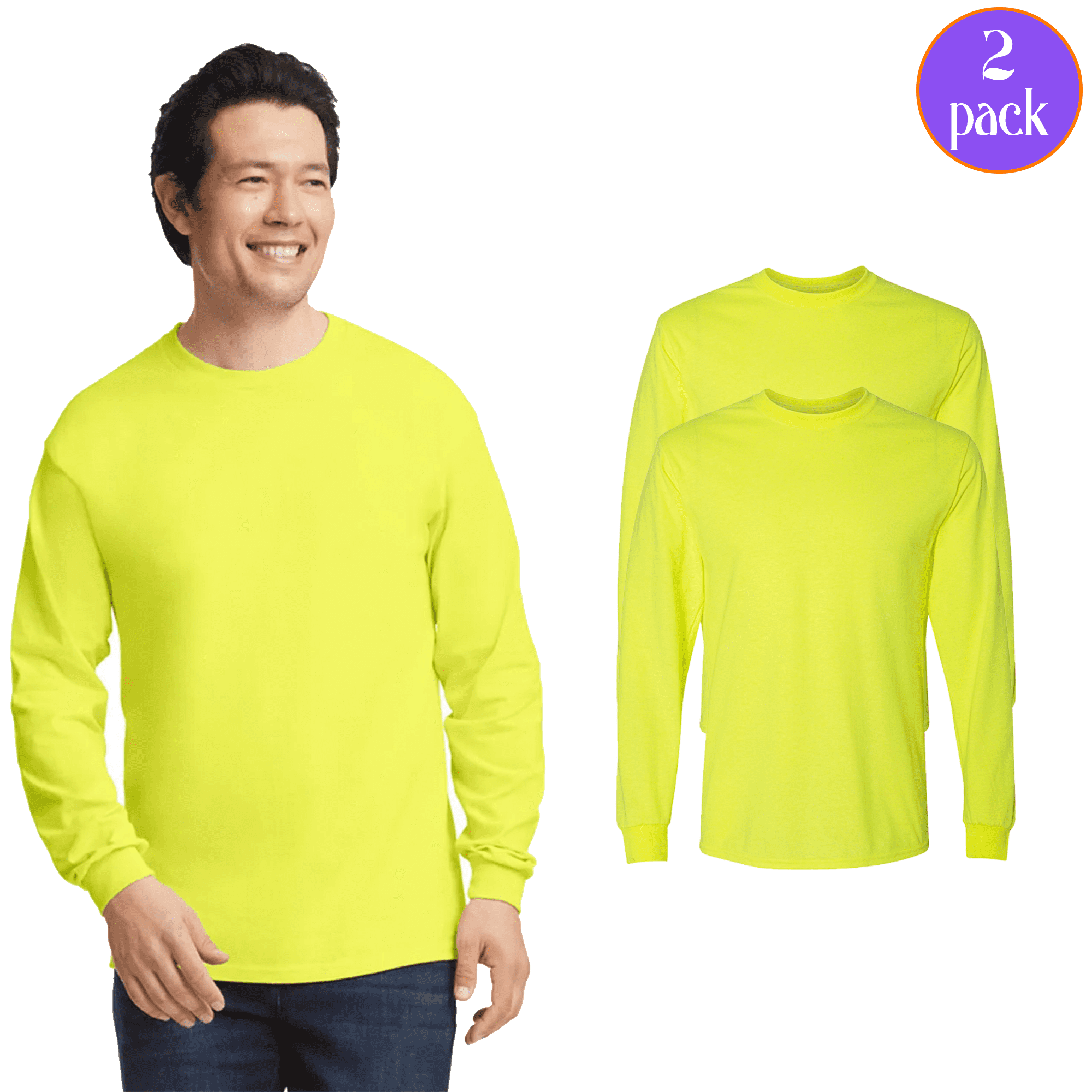 Gildan Men's Safety Long Sleeve T-Shirt, High Visibility Safety