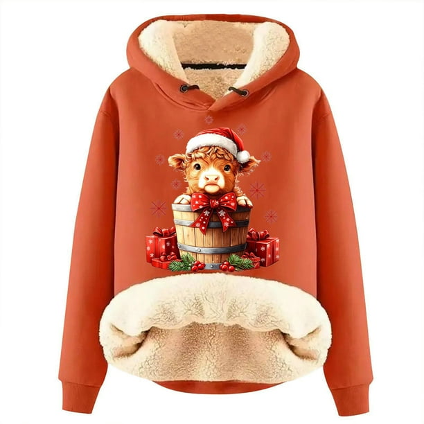 WILLBEST Sudadera con Capucha "Have Yourself A Mooey Little Christmas", de Terciopelo Grueso, Cálida y Holgada Grande