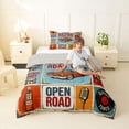 thumbnail image 4 of Manfei Vintage Sports Car Twin Comforter Sets,Retro Letter Pattern Bedding Set,Blue Orange,Light Gray Reversible,2pcs,1 Comforter and 1 Pillowcase, 4 of 7