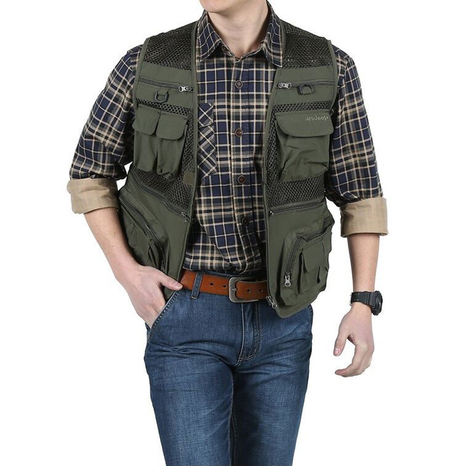 Brnmxoke Men's Casual Outdoor Utility Work Safari Fishing Hiking Travel Cargo Vest Jacket Multi Pockets Lightweight Quick Dry Plus Size