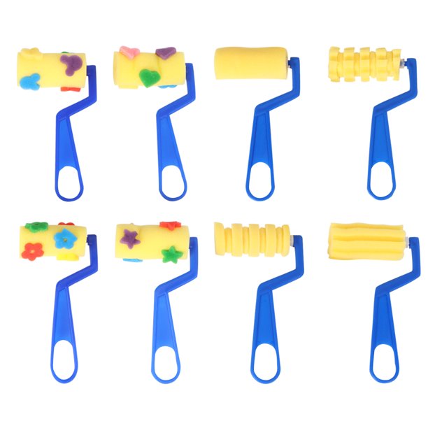 Juego de 8 pinceles de esponja para dibujar, con diseño creativo, para grafitis, para preescolar, hogar y bricolaje (amarillo y azul, estilo aleatorio).