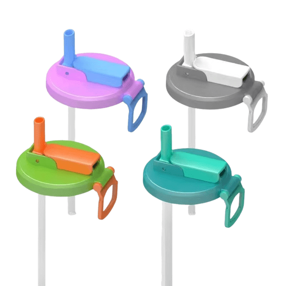 4-pack 4 Color Soda Can Lids with straw, Soda Can Covers with Silicone straw BPA-Free Reusable For Fits standard For Canned Beverage, Beer, Juice,Seltzer. (Colour mixture)