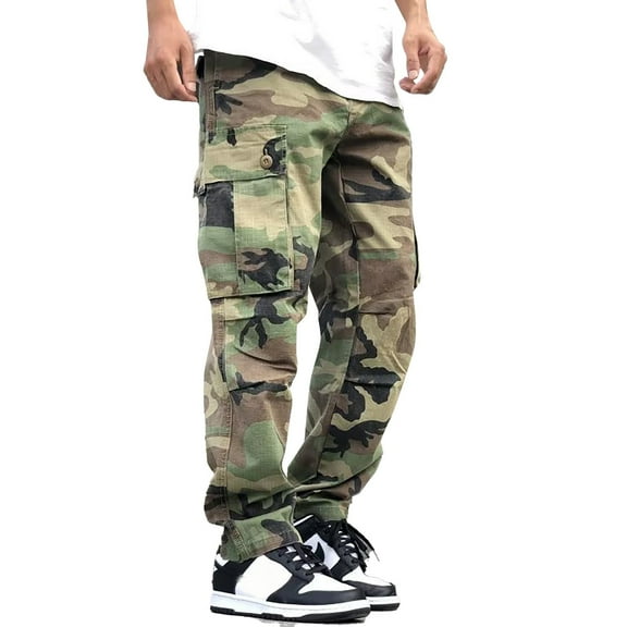 CONZONE Mens Baggy Cargo Pants Camouflage Y2K Elastic Waist Cargo Pants for Men Lightweight Relaxed Fit Streetwear Workout Trousers With Pockets