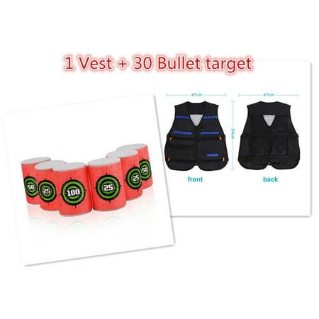 WALFRONT Kids Elite Black Tactical Vest and 30 Pcs Foam Soft EVA Bullet Target for Gun Elite