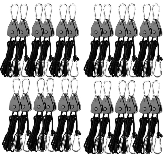 OneChoi Grow Light Rope Hanger ï¼1/8" 8-Feet Long Heavy Duty Adjustable Rope Clip Hanger, Adjustable Rope Ratchet Hangers 150 Lbs per Pair (12 Pairs)