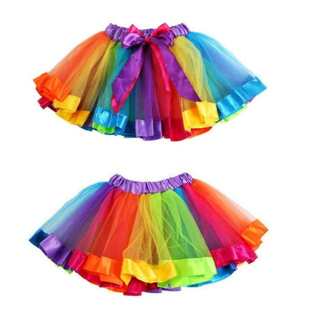 

Girls Kids Petticoat Rainbow Pettiskirt Bowknot Skirt Tutu Dress Dancewear L