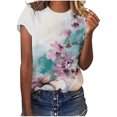thumbnail image 1 of Pompotops T-Shirt Décontracté à Col Rond pour Femmes, Imprimé Floral, Manches Courtes, Mode Douce, Blouse Décontractée pour Femmes, 1 of 5
