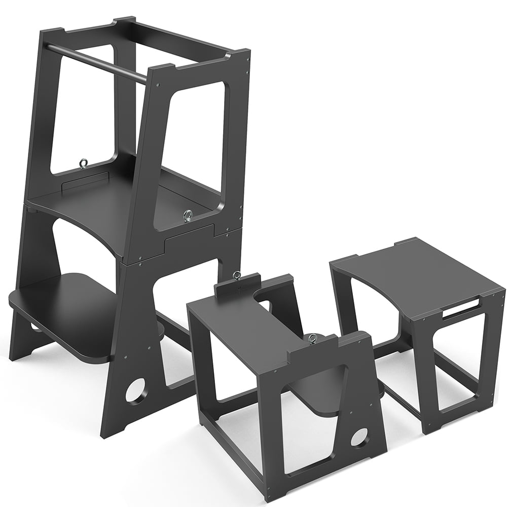 Zzbiqs Kids Kitchen Step Stool with Safety Rail, 2 in 1 Convertible