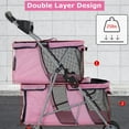 thumbnail image 3 of CL.HPAHKL Double Layer Pet Stroller for 2 Small Pets, 4-Wheel Folding Dog Cat Jogger with Mesh Window & Rear Brake, Lightweight Portable Travel Dog Carriage Stroller, Pink, 3 of 7