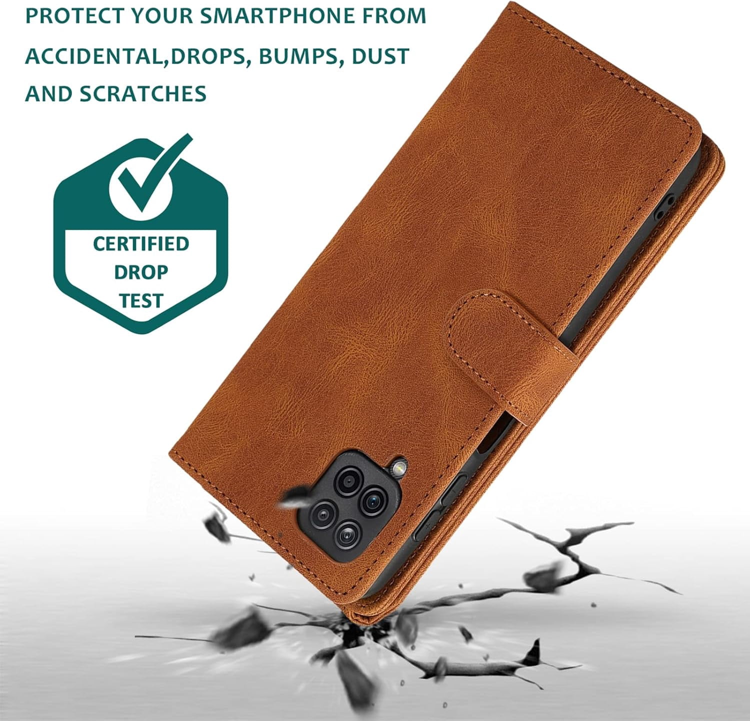 Compatible with Samsung Galaxy A12/M12 Wallet Case Tempered Glass Screen Protector Zipper Leather Flip Cover Card Holder Cell Phone Cases for Glaxay A 12 5G Gaxaly A-12 S12 12A 4G Women Men Brown