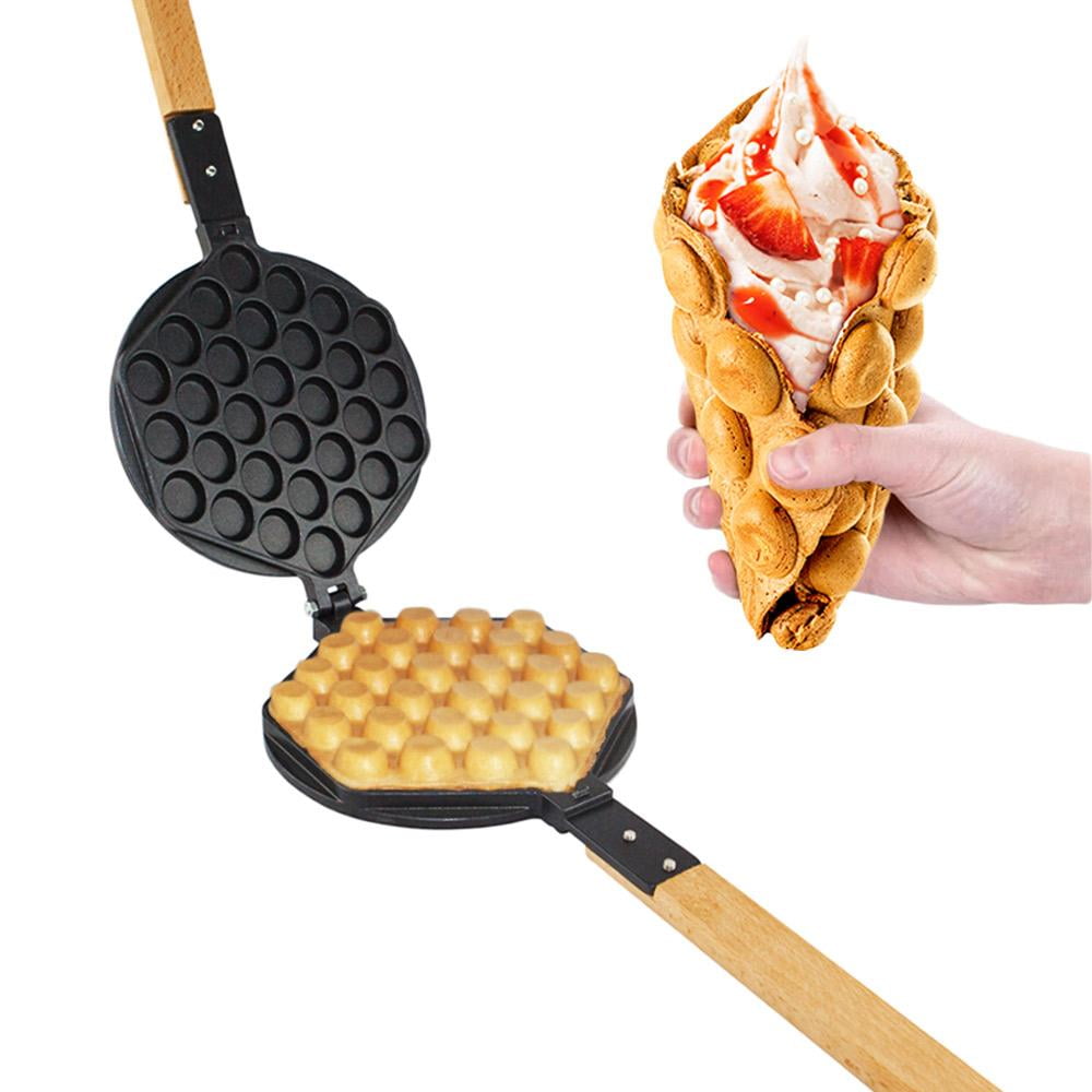 Make Egg Waffle in 5 Minutes 4YANG Waffle Maker,1400W Stainless Steel Egg Waffle Maker 30pcs Professional Bubble Cake Machine 50-250 ° c,Solid Wood Handle