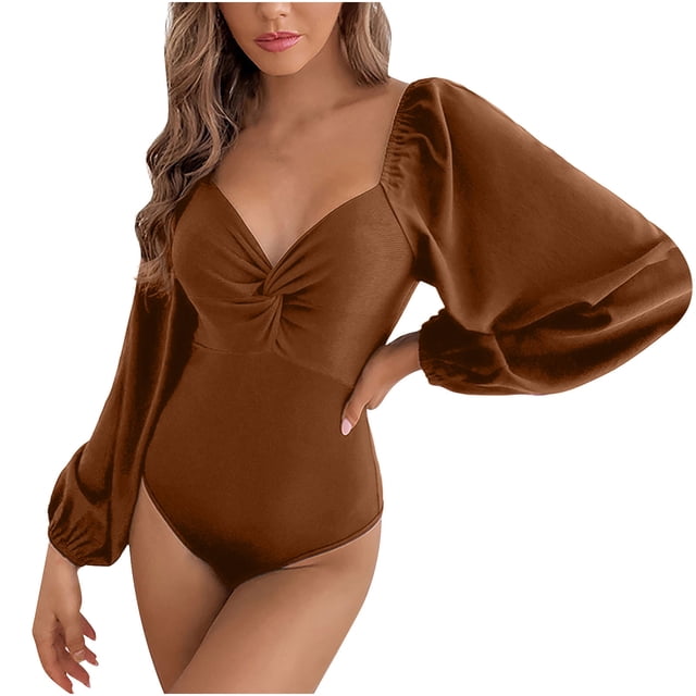 Women Fashion V-Neck Pullover All-In-One Tight Sexy Solid Color One-Piece
