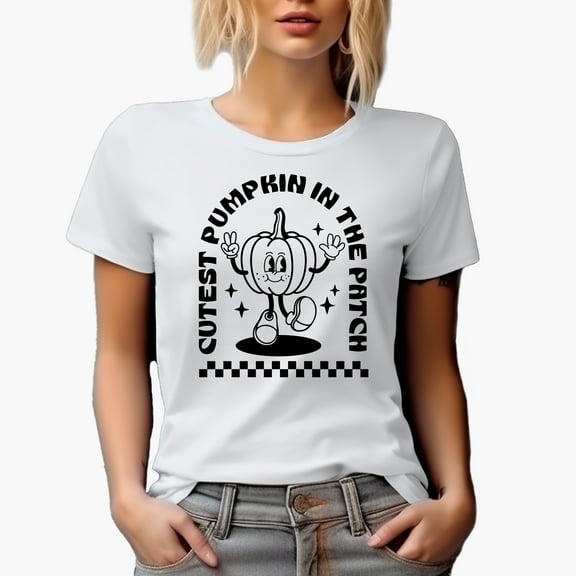 Cutest Pumpkin in the Patch, Retro Fall or Autumn Art Merch Gift, White T-Shirt, Small