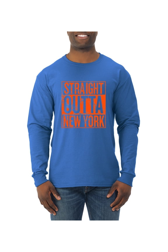 Straight Outta New York NYM Fan | Fantasy Baseball Fans | Mens Sports Long Sleeve T-Shirt, Royal, 2XL