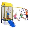 thumbnail image 1 of Gymax 5-in-1 Kids Swing Set w/Trampoline Roof 2 Belt Swings Slide Ladder for Children, 1 of 10