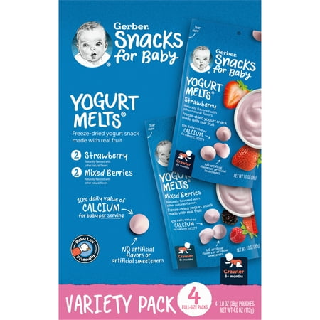 Gerber Snacks for Baby Yogurt Melts, Strawberry & Mixed Berry Variety Pack, 1 oz Bag, 4 count