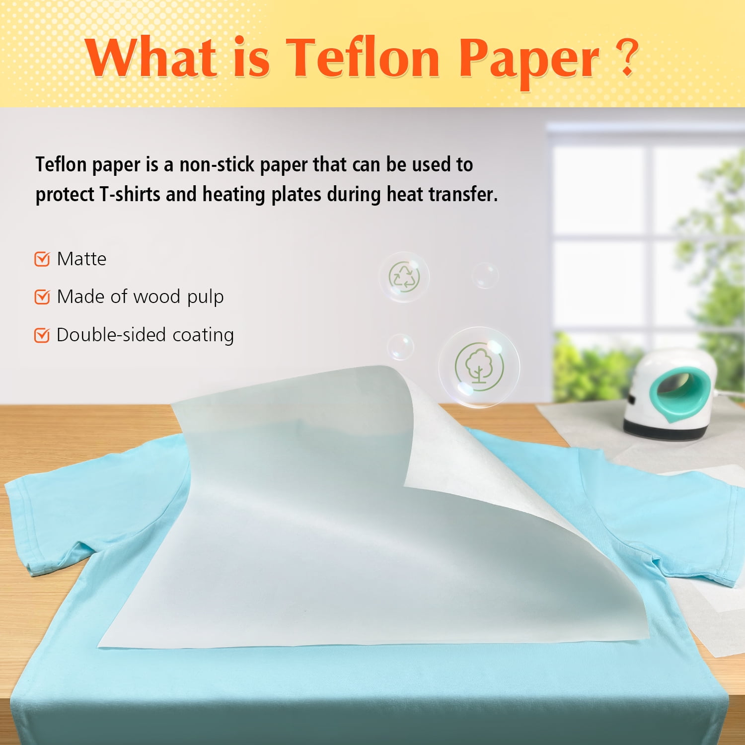 TransOurDream 35 Pack PTFE Teflon Paper 16×11.7" 20 Sheets and Teflon Paper 8.5×11" 15 Sheets Mix Pack for Heat Press Heat Resistant Craft Mat,Sublimation Paper and Heat Transfer Paper Reusable
