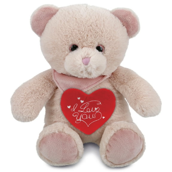 DolliBu I Love You Plush Super Soft Baby Pink Bear - Cute Stuffed Animal Pink Bear with Red Heart Plush for Valentines, Anniversary, Romantic Date, Boyfriend, or Girlfriend Gift - 8 Inches