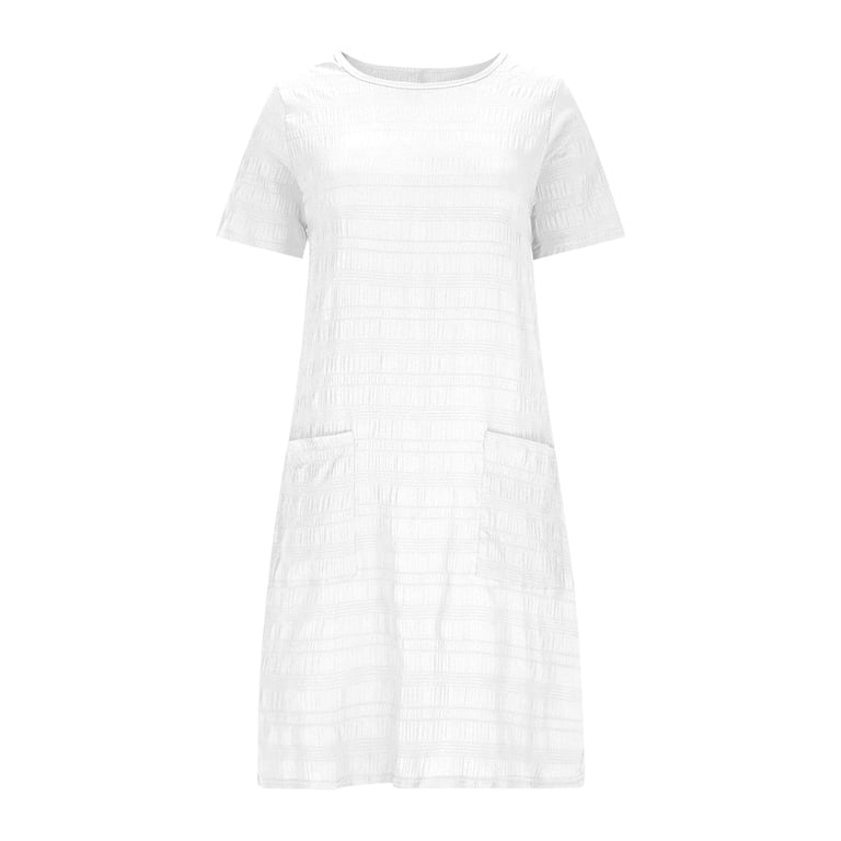 white bodycon t shirt dress Women's Pleated Textured Mini Round Neck Short Sleeve Casual Dress Street Outfit Summer Sundress brand-type_0 Solid Rib Knit Scoop Size:Pre-order 10XL Perfect for casual outings