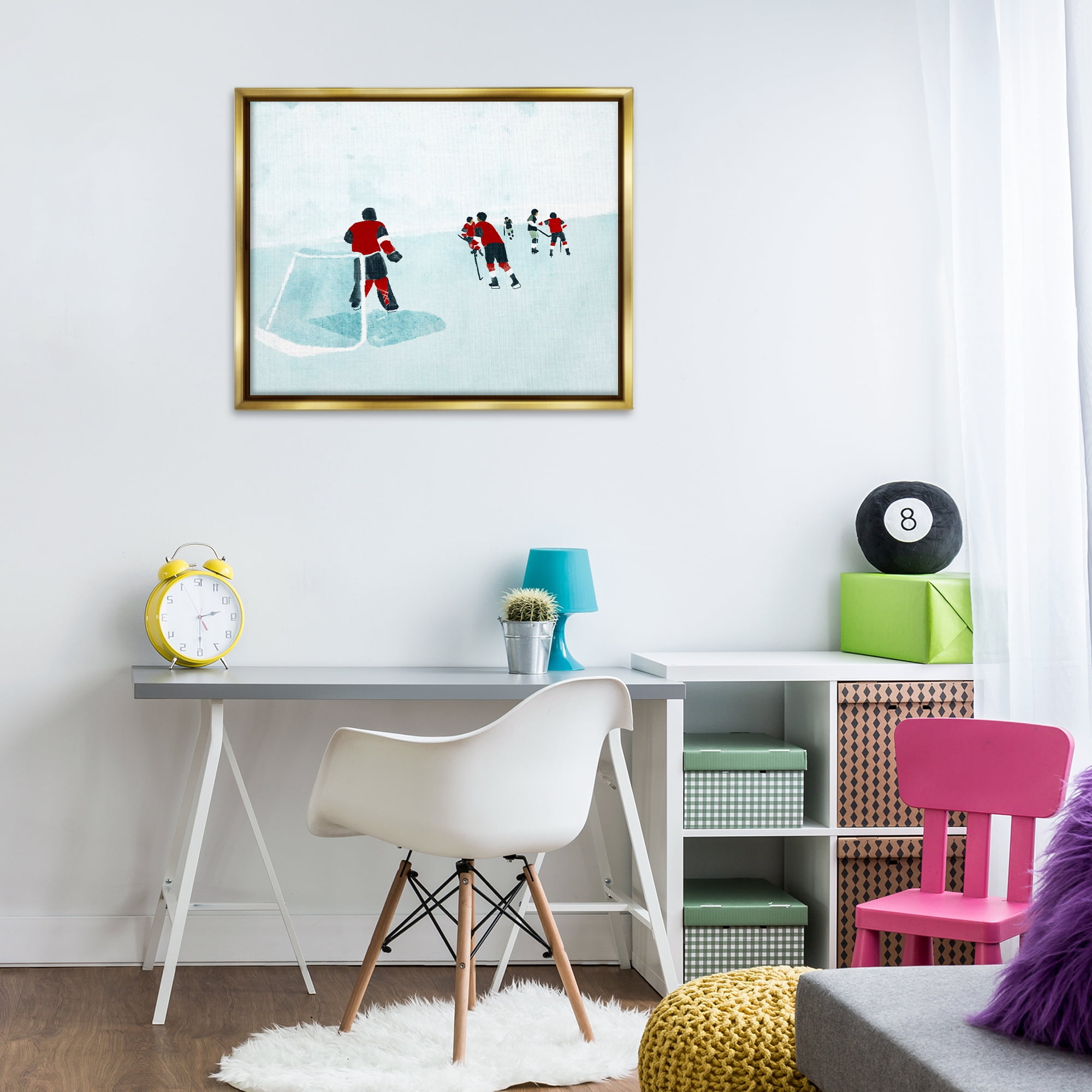 Stupell Industries Hockey Players on Ice Sports Painting Gold Floater Framed Canvas Art Print Wall Art, 31 x 25