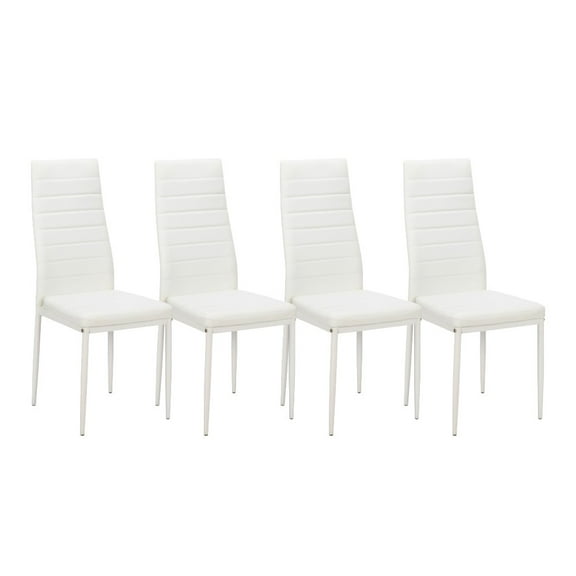 IVV High Back Dining Chair Set of 4, PU Leather Upholstered Side Chairs with Metal Legs for Kitchen, Living Room, White