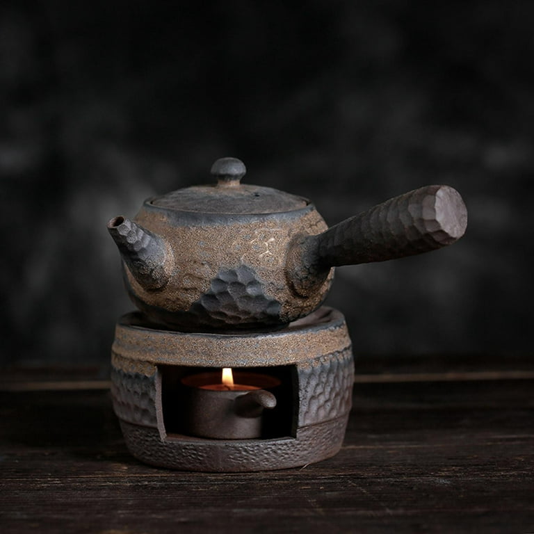 Loviver Tea Warmer Pottery Tools Retro Heating Japanese Tea Set Kettle Warmer Teapot Tea Heater for Home - Tea Warmer and Pot B, Size: Multi